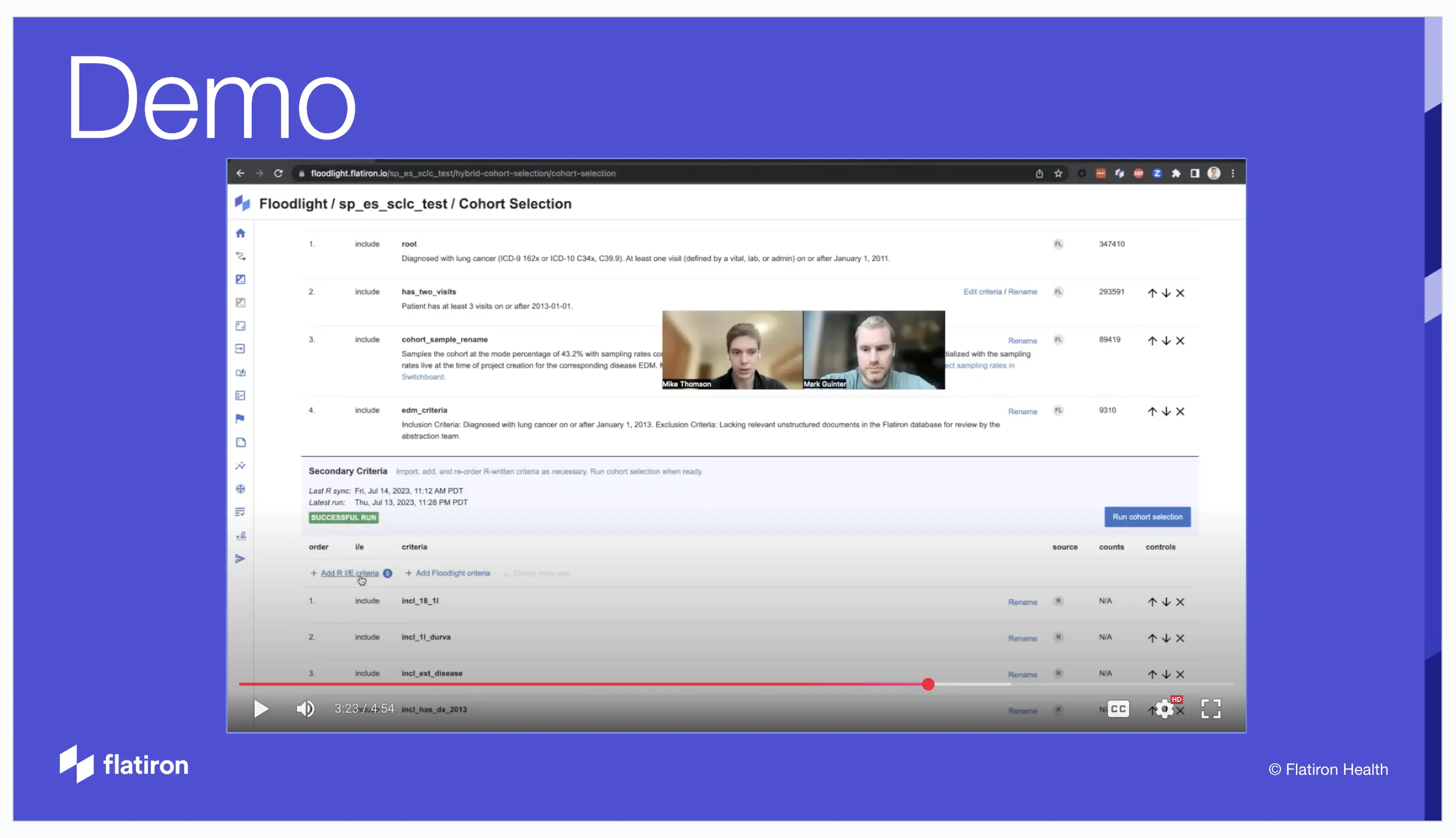 Two employees demoing HCS at company All-Hands. 