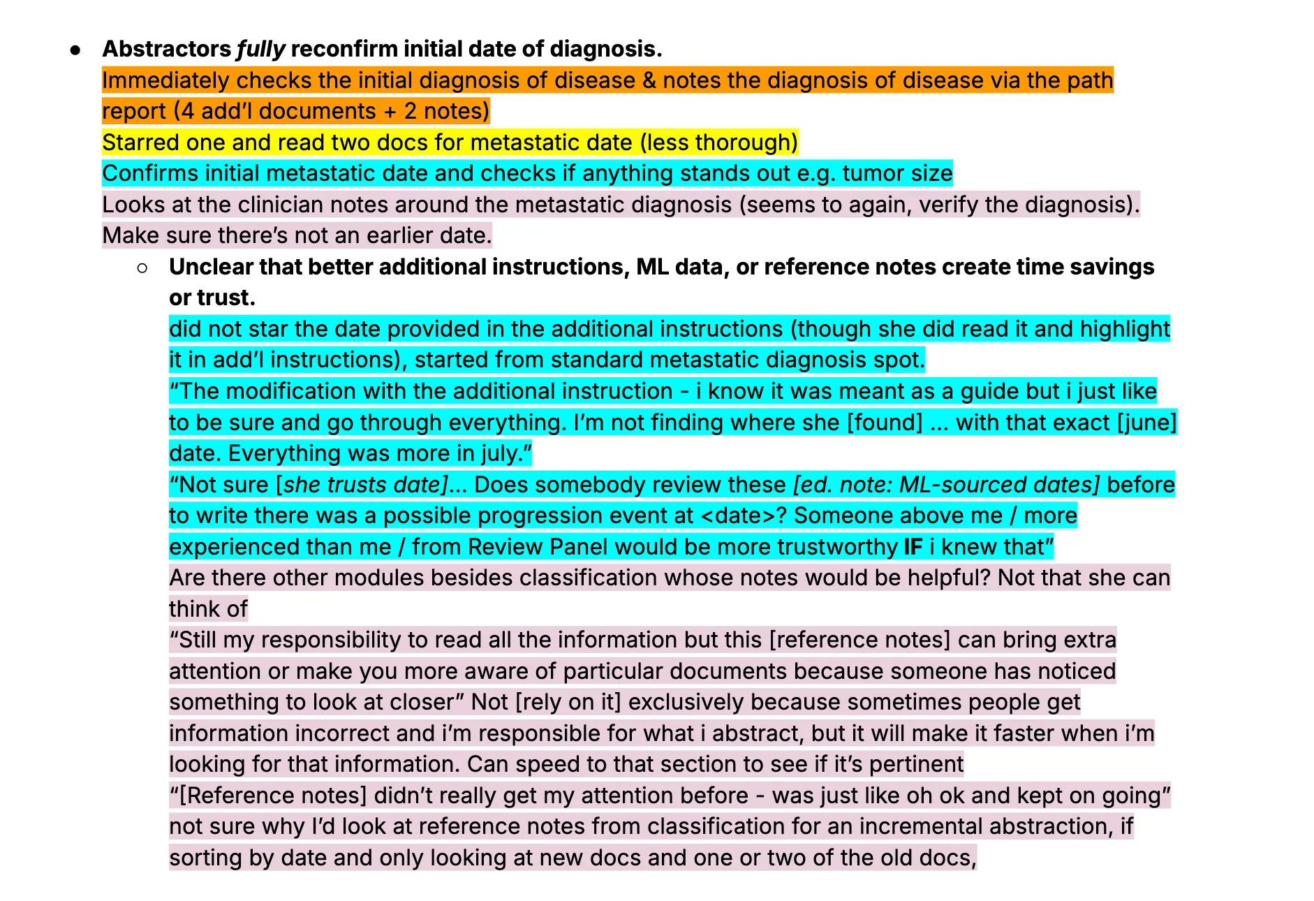 User research synthesis showing abstractors ignored our instructions to skip documents