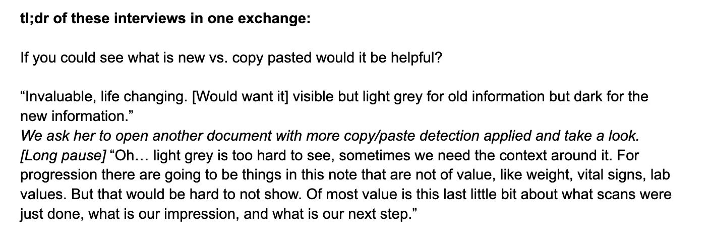 User says they want our copy paste detection feature, we show it to them and they don't