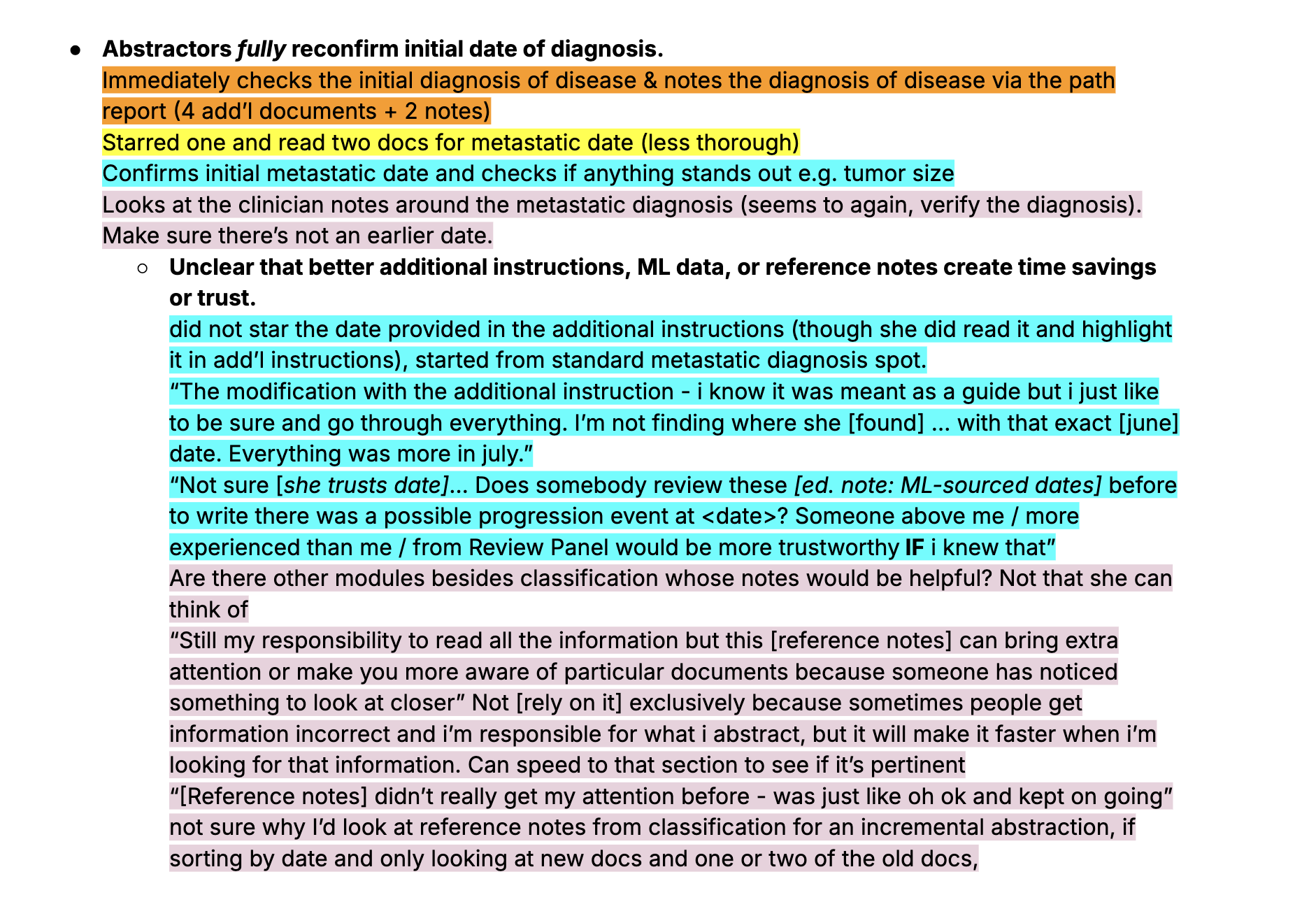 User research synthesis showing abstractors ignored our instructions to skip documents