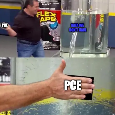 Flextape meme where PCE stops a leak.